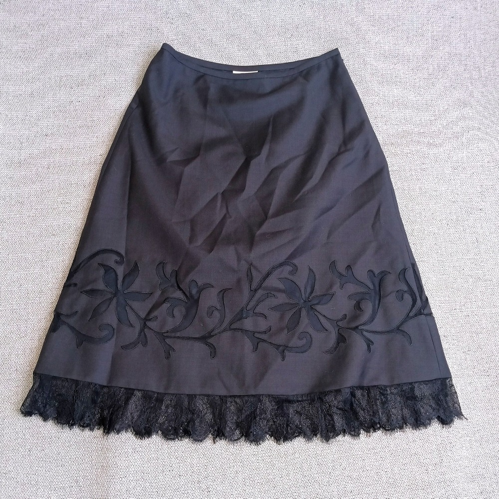 Ann Taylor LOFT Skirt Womens 6P Black Excellent Wool Blend Lace Embroidered